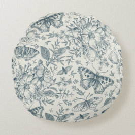 Vintage Butterfly, Luna Moth och Flowers Rund Kudde