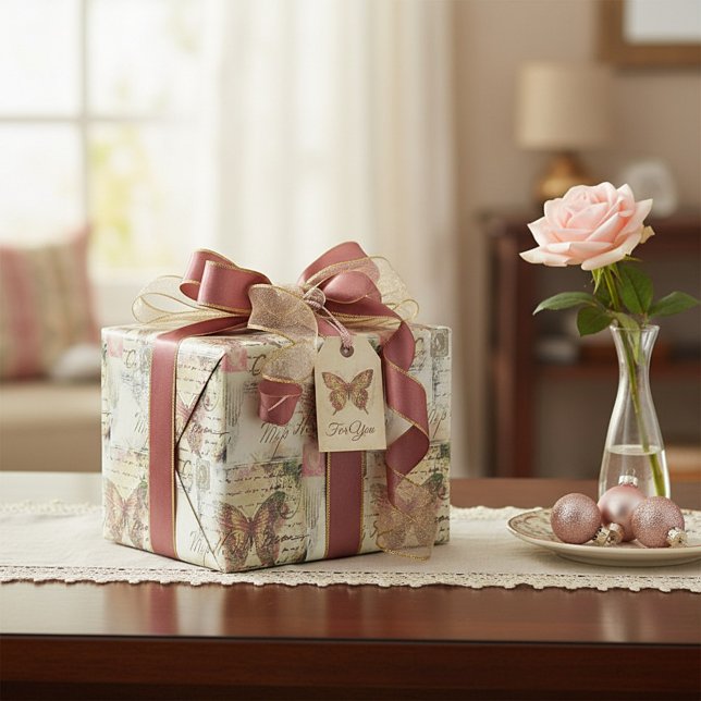 Vintage butterfly mail pattern presentpapper (Skapare uppladdad)