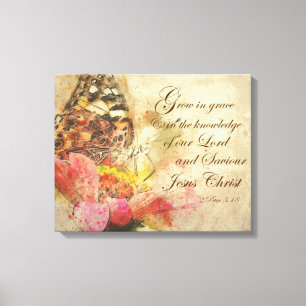 Vintage Butterfly med Grow i Grace Bible Verse Canvastryck