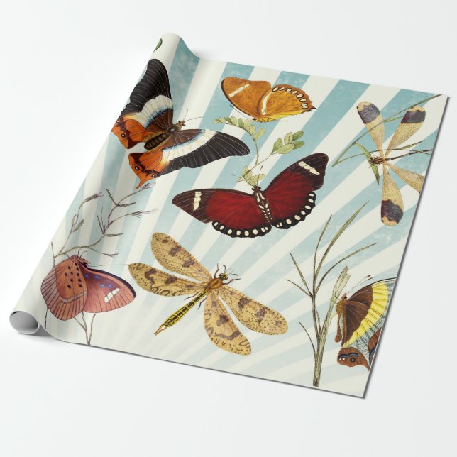 Vintage Butterfly och Dragonfly Presentpapper (Utrullad)