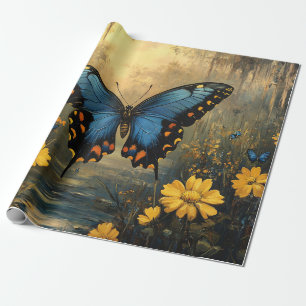Vintage Butterfly och Gula blommor Decoupage Presentpapper