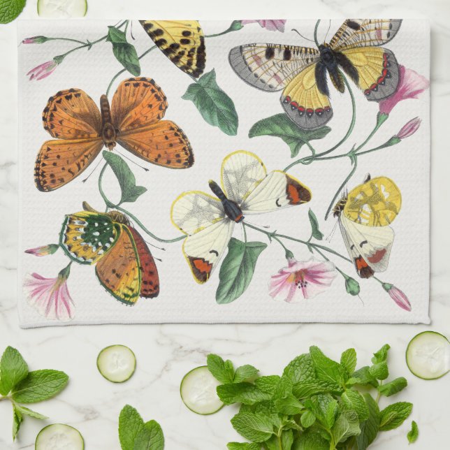 Vintage Butterfly och månmålning Kökshandduk (Vikta)