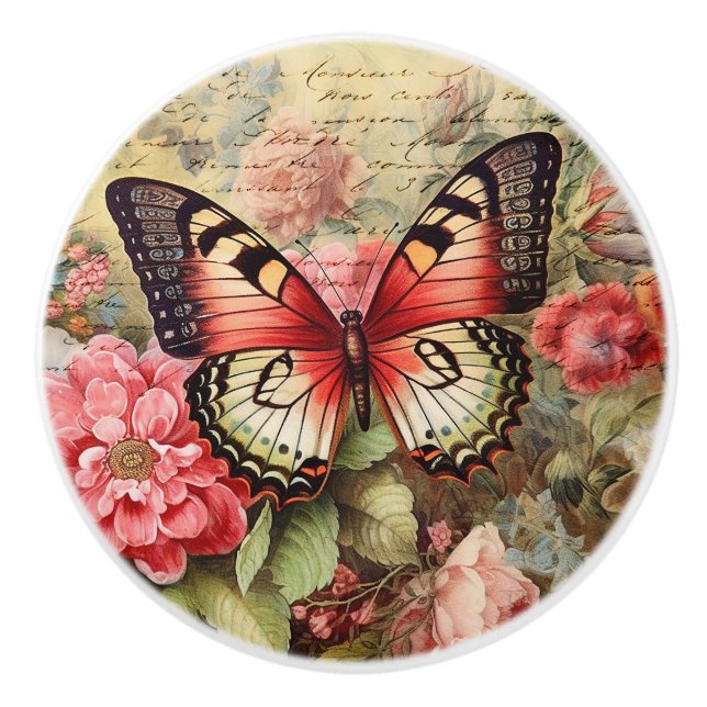 Vintage Butterfly och Ro Ephemera Knopp (Framsidan)