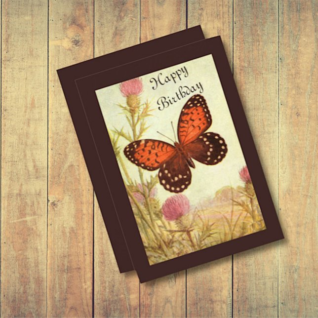 Vintage Butterfly och Thistle Birthday Card Inbjudningar (Skapare uppladdad)