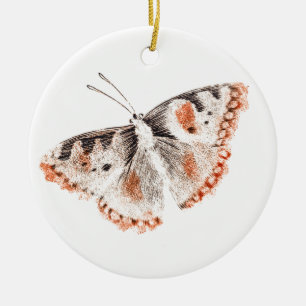 Vintage Butterfly Old Illustration Julgransprydnad Keramik
