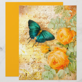 Vintage Butterfly Orange Flowers Scrapbook Papper
