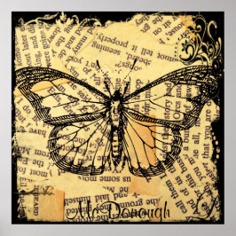 Vintage Butterfly på Papper Poster