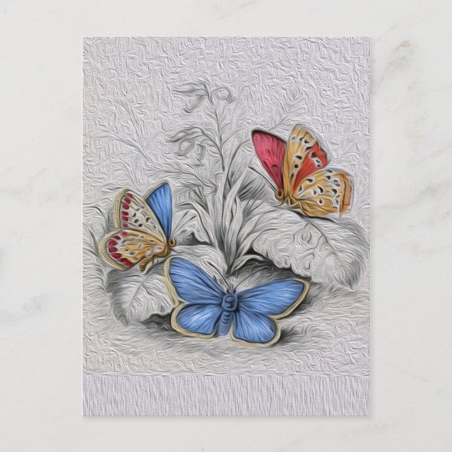 Vintage Butterfly Painting Red Butterflies Vykort (Framsida)