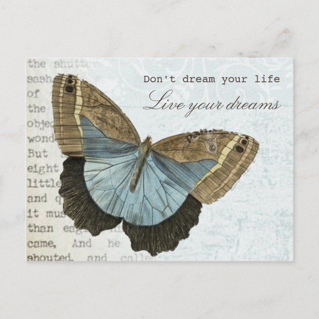 Vintage Butterfly-positiva inspirationstecken Vykort (Framsida)