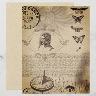 Vintage Butterfly Post Frimärke Old Sepia Papper