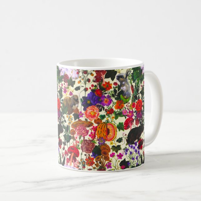 Vintage Butterfly Rabbit Garden Blommigt Watercolo Kaffemugg (Framsida höger)