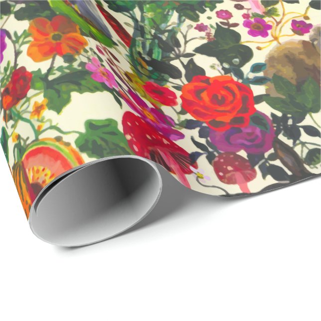 Vintage Butterfly Rabbit Garden Blommigt Watercolo Presentpapper (Rullad Hörn)