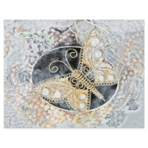 Vintage Butterfly Romantic Guld White Black Art