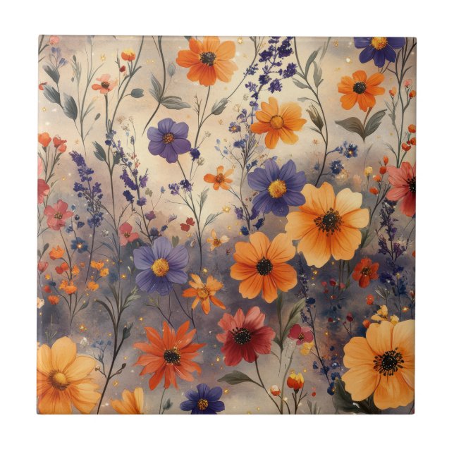 Vintage Butterfly Wildflower (11) Kakelplatta (Framsidan)