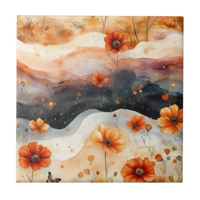 Vintage Butterfly Wildflower (4) Kakelplatta (Framsidan)