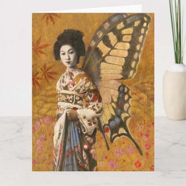 Vintage Butterfly Winged Geisha Large Card Kort (Framsida)