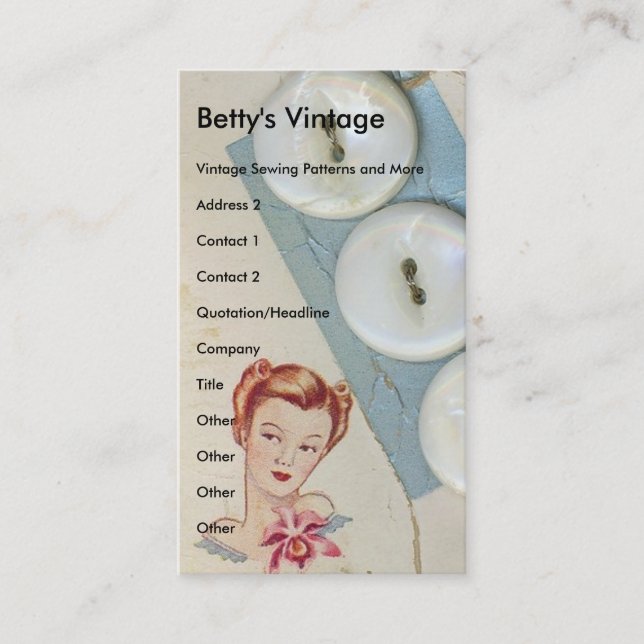 Vintage Buttons, Bettys Vintage Visitkort (Framsida)