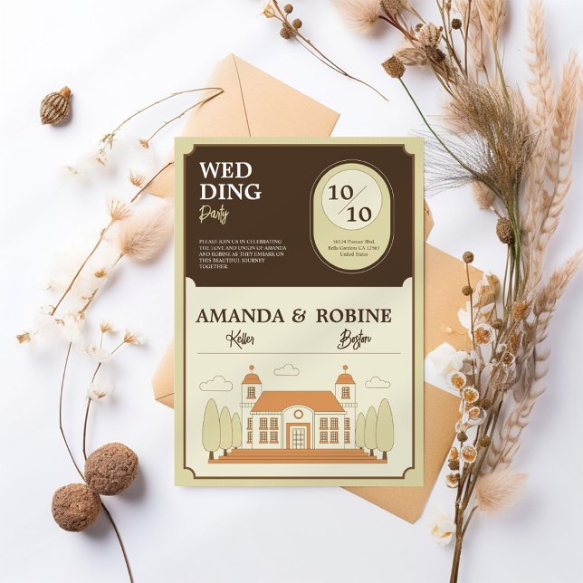 Vintage Bygger inbjudan till illustration bröllop (Skapare uppladdad)