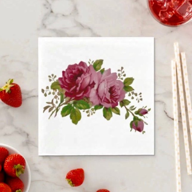 Vintage Cabbage Rose Elegance Paper Napkin  Pappersservett (Skapare uppladdad)