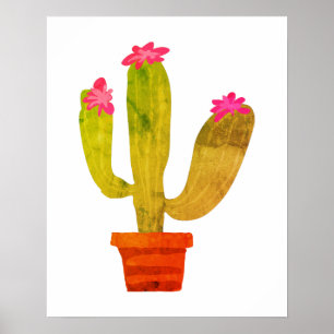 Vintage cactus botanical blommigt teckning vägg poster