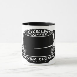 Vintage cafékaffe-skylt mugg svartvitt
