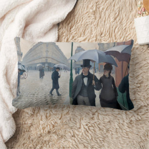 Vintage Caillebotte Parisgatan Regnig Dag Konst Lumbarkudde