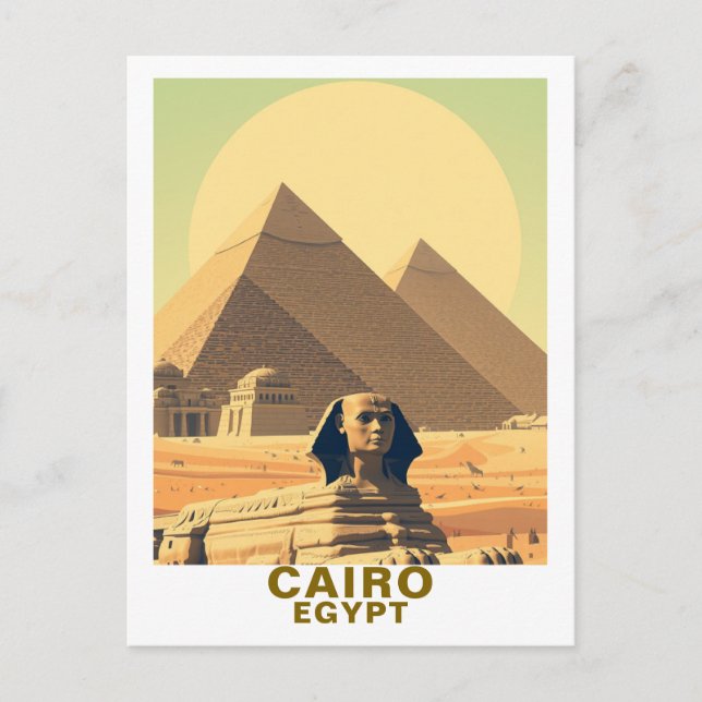 Vintage Cairo Egypt Pyramids & Sphinx Travel Vykort (Framsida)
