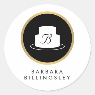 Vintage Cake Emblem Logotyp och Namn Bakery Sticke Runt Klistermärke