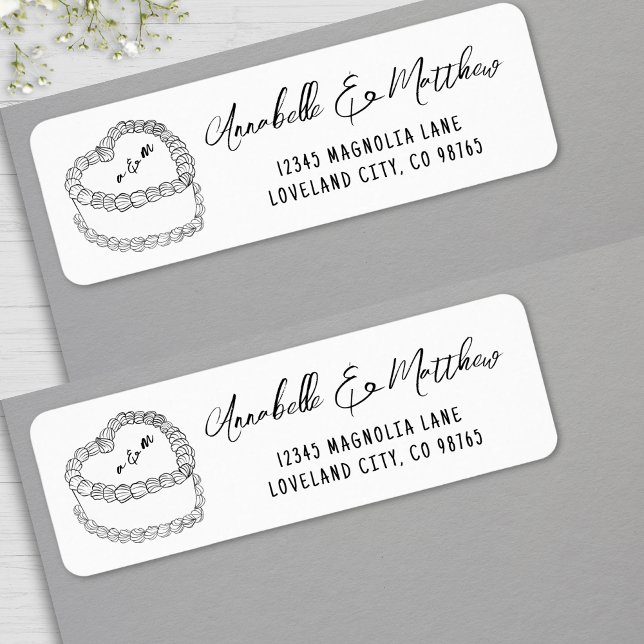 Vintage Cake Handritad Bröllops Returadress Etikett (Vintage Cake Hand Drawn Wedding Return Address label )