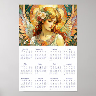Vintage Calendar Angel Art Deco 2025. Poster