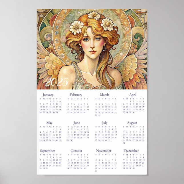 Vintage Calendar Angel Art Deco 2025. Poster (Framsidan)