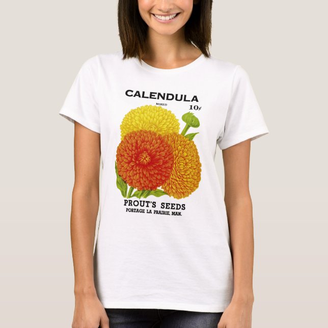 Vintage Calendula Seed Packet T Shirt (Framsida)
