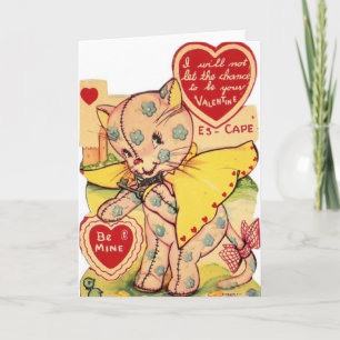 Vintage Calico Cat Valentine Day Greeting Card Helgkort