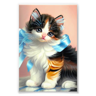 Vintage Calico Kitten Illustration Fototryck