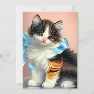 Vintage Calico Kitten Illustration Inbjudningar