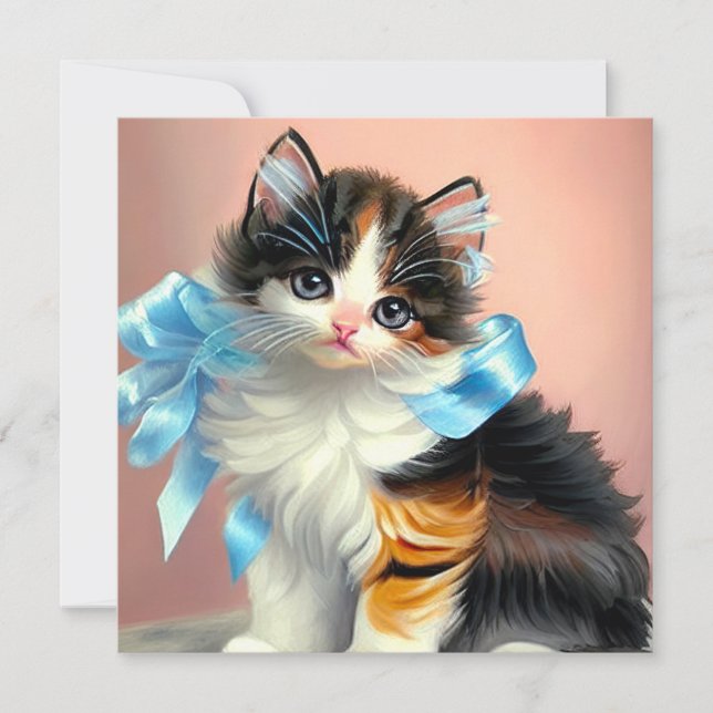 Vintage Calico Kitten Illustration Inbjudningar (Framsida)