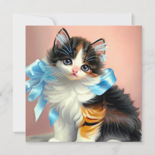 Vintage Calico Kitten Illustration Inbjudningar