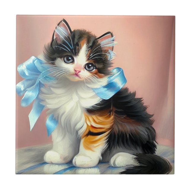 Vintage Calico Kitten Illustration Kakelplatta (Framsidan)