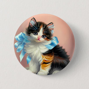 Vintage Calico Kitten Illustration Knapp