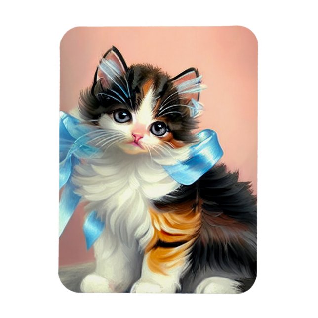 Vintage Calico Kitten Illustration Magnet (Vertikal)