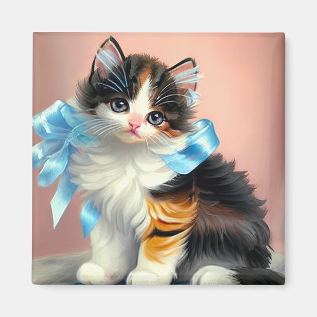 Vintage Calico Kitten Illustration Magnet (Framsidan)