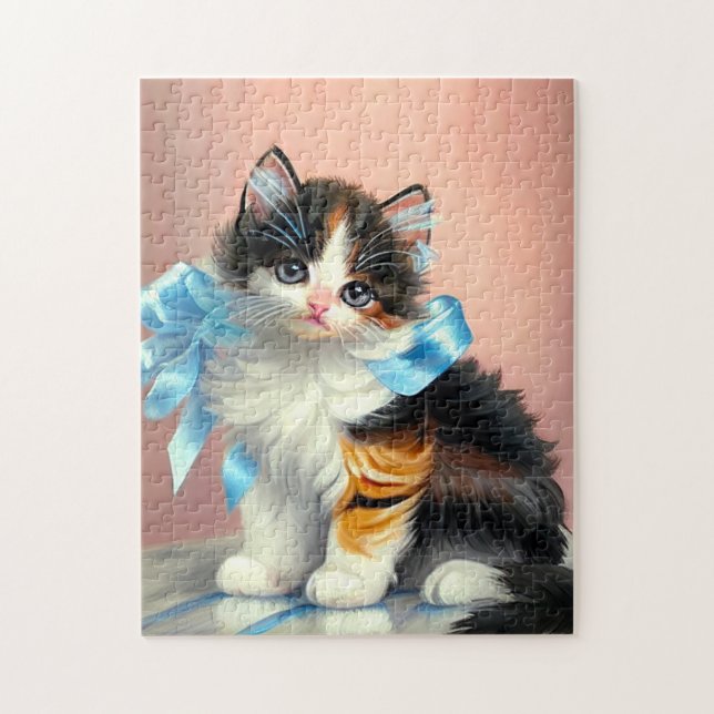 Vintage Calico Kitten Illustration Pussel (Vertikal)