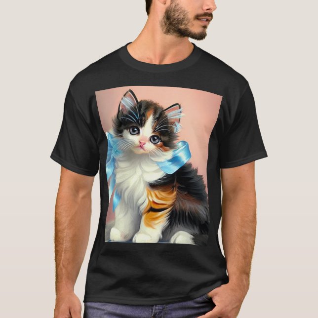 Vintage Calico Kitten Illustration T Shirt (Framsida)