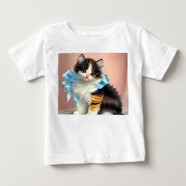 Vintage Calico Kitten Illustration T Shirt (Framsida)