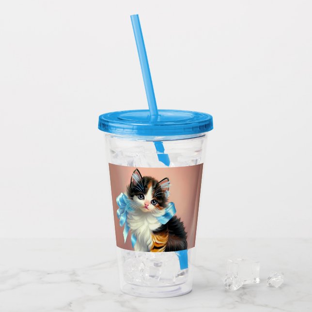 Vintage Calico Kitten Illustration Take Away Mugg (Framsida Ice)