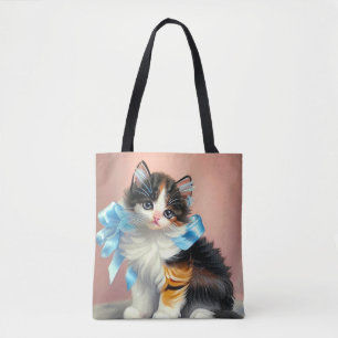 Vintage Calico Kitten Illustration Tygkasse