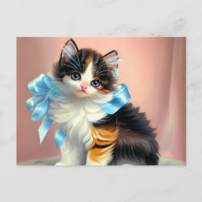 Vintage Calico Kitten Illustration Vykort (Framsida)