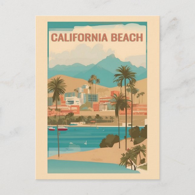Vintage California Beach Retro Travel Vykort (Framsida)