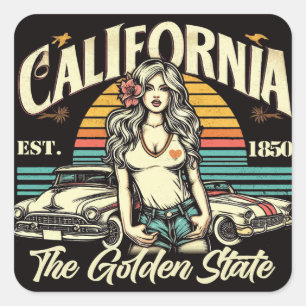 Vintage California Girl Fyrkantigt Klistermärke