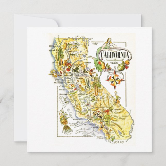 Vintage California Karta Road USA Kort (Framsida)